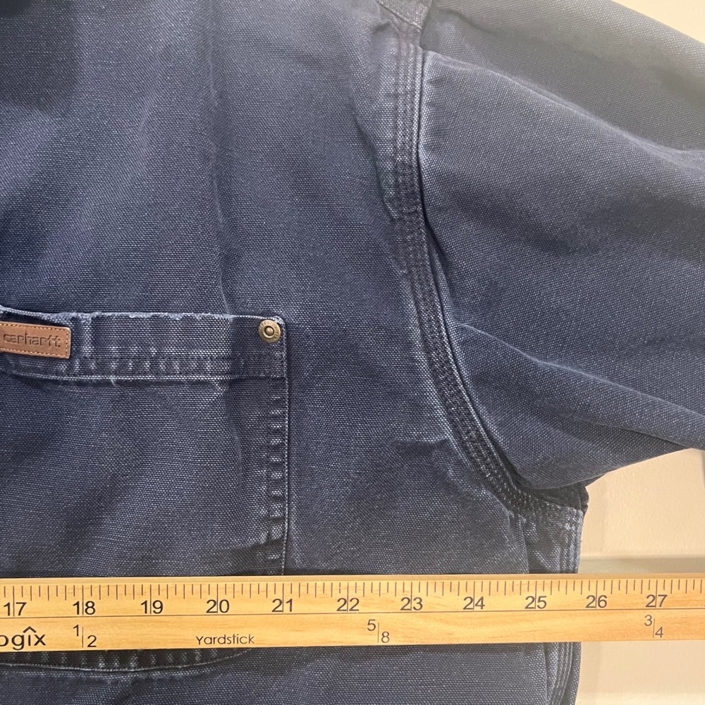 Vintage Carhartt Flannel Lined Work Shirt Jacket Navy Blue XL Distressed - Picture 9 of 13
